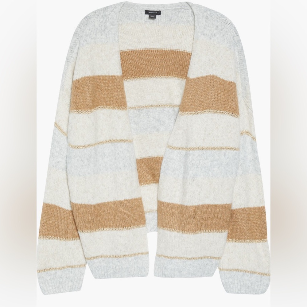 Halogen Tan and Cream Silver Striped Cardigan
